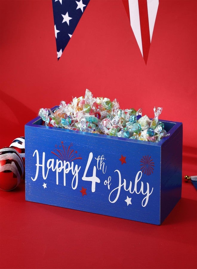 Anglechic 4th of July Candy Dish Wooden Patriotic Candy Bowl for Tiered Tray 4th of July Dishes 4th of July Bowl Wood Serving Bowl for Independence Day Table Shelf Home Decoration (Blue, Happy Style) - Image 1
